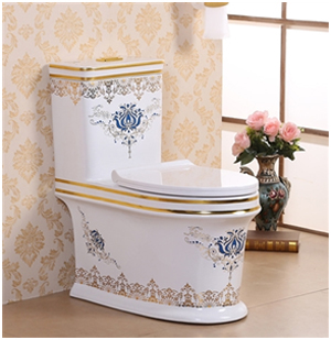 Vermont European Style Floor Mounted Lavatory in Ceramic White and Gold Finish